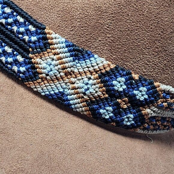 Vintage La Sierra Suede Western Cowboy Hat Camel Brown Aztec Tapestry Band Boho - Picture 5 of 13